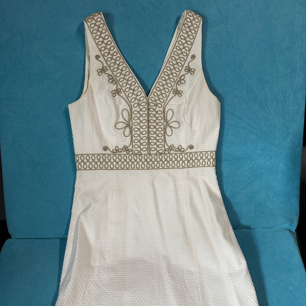 White Lilly Pulitzer Gold Trim Dress